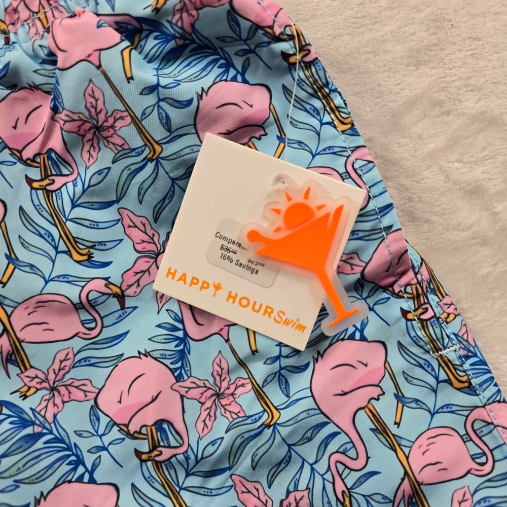 Happy Hour Swim Trunks Mens 2XL Blue Pink Flamingo Tropical Cypress NEW - Picture 4 of 7